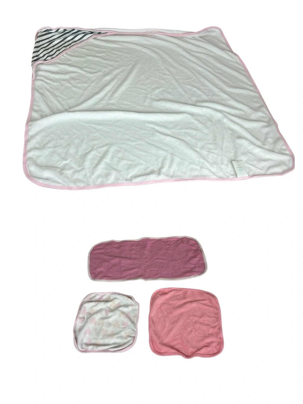Pink-Trim Baby Hooded Towel + 3 Washcloths